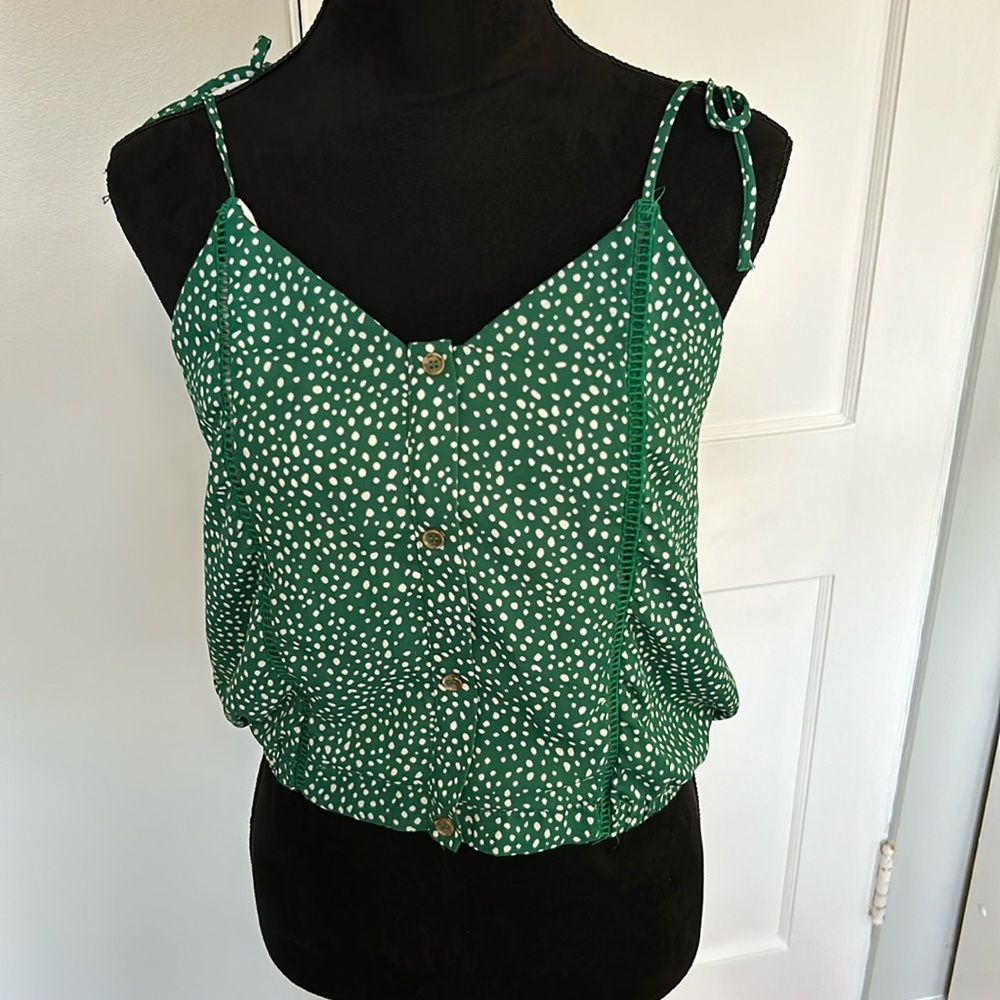 Sienna Sky Green Polka Dot Tie-Strap Crop Top